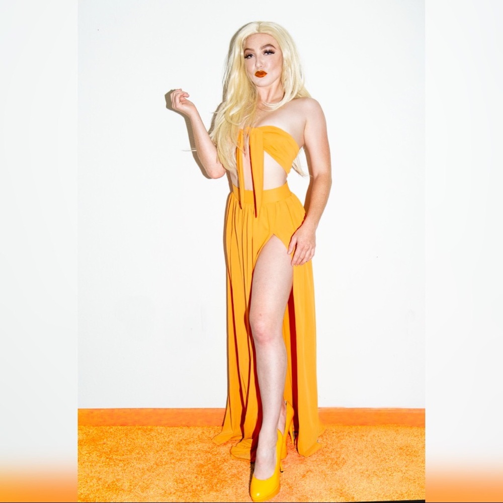 Orange skirt two piece set